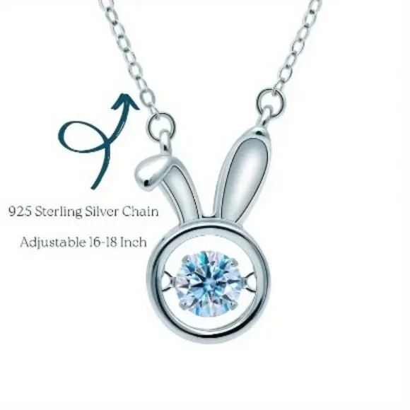 1 CARAT MOISSANITE  RABBIT 925 SS CHAIN ADJUSTABLE 16-18 INCH GRA CERTIFICATE - Picture 3 of 7